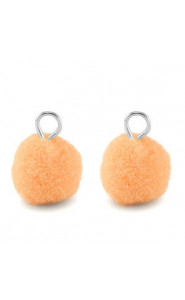 Pompom charm with loop 10mm - Silver-salmon orange